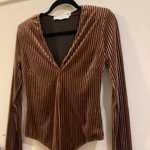 ASTR body suit, v-neck, velvet shine stripe.